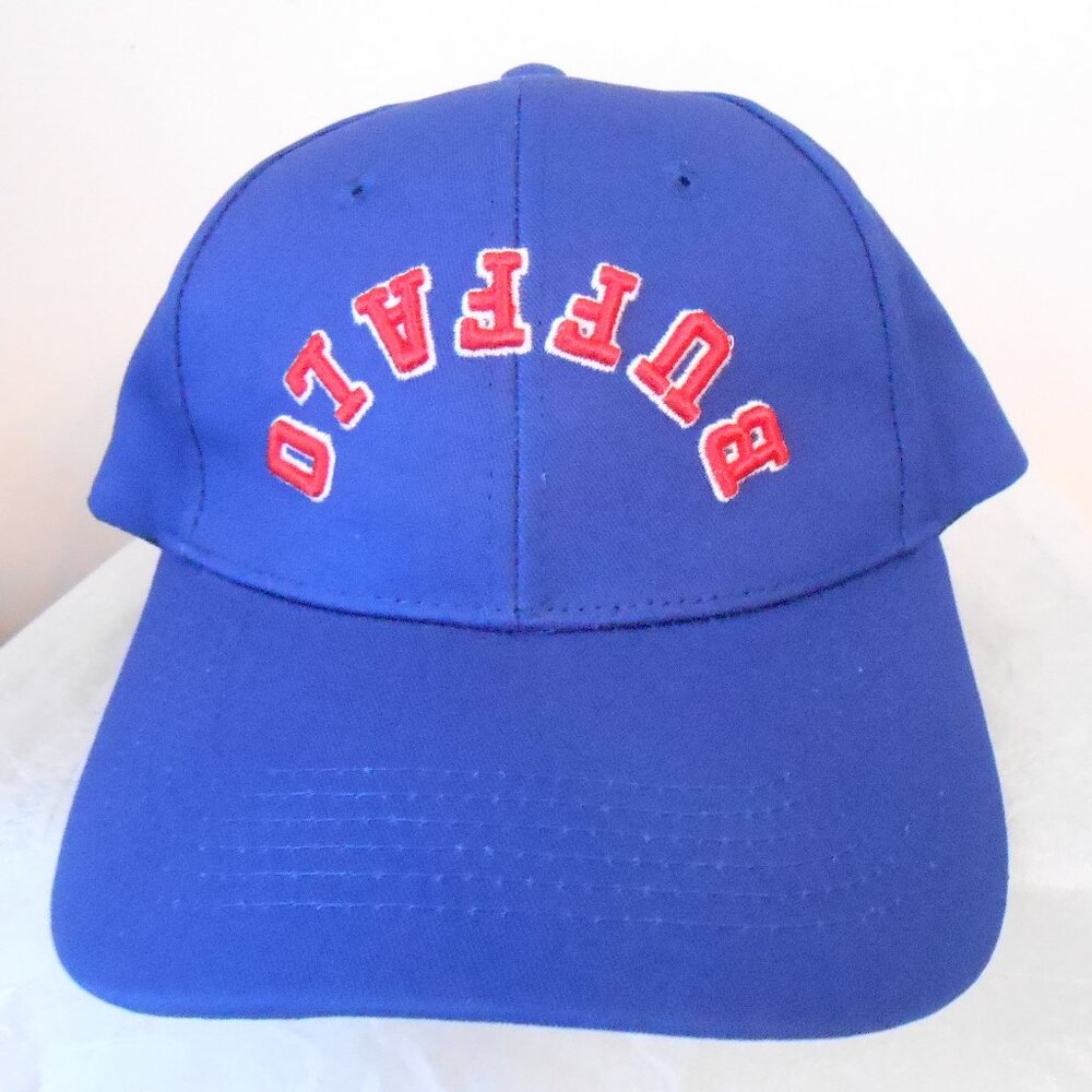 Buffalo Upside Down Print Embroidered Blue Baseball Hat OS Adjustable Strap-NEW